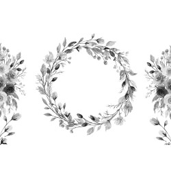 Fototapete - Romantic wreath - grey plant motif with leaves with rose pattern