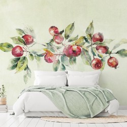 Fototapete - Apple branch - delicate landscape with a plant and apples on a white background