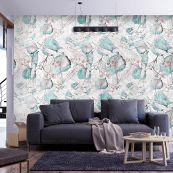 Fototapete - Autumn souvenirs - floral pattern with turquoise leaves