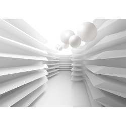Fototapete - Modern abstraction - white corridor with space effect and spheres