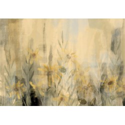 Fototapete - A touch of summer - floral motif with a meadow full of yellow flowers and grasses