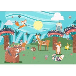 Fototapete - Adventures in the forest - forest animals in an Indian theme for children