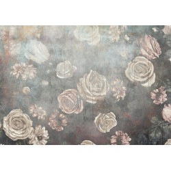 Fototapete - Misty nature - muted rose flowers on a background in grey tones