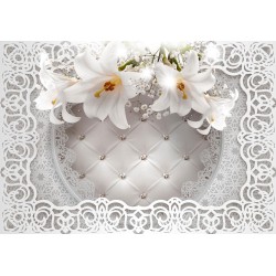 Fototapete - Lilies and Quilted Background