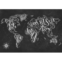 Fototapete - Modern world map - black and white continents with English names