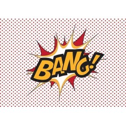 Fototapete - BANG! - modern motif with yellow text on a background of red dots