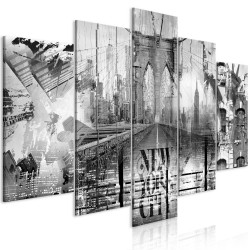 Leinwandbild - New York City Collage (5 Parts) Wide Black and White