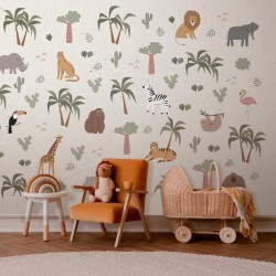 Fototapete - African Composition - Animals for the Childrens Room on a Paper Background
