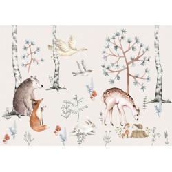 Fototapete - Forest Land With Animals Painted in Watercolours