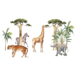 Fototapete - Jungle Animals on White Background Made With Watercolour Technique