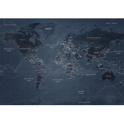 Fototapete - World map in blue - continents with inscriptions in English