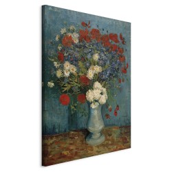 Leinwandbild - Vase With Cornflowers and Poppies