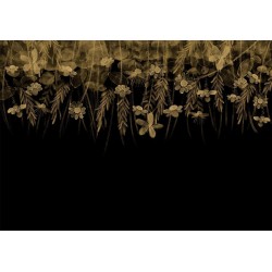 Fototapete - Nature landscape - black abstract nature motif with flowers in sepia