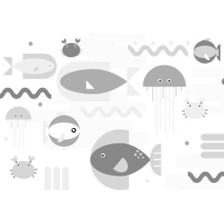 Fototapete - Minimalist grey ocean - geometric fish in water for children