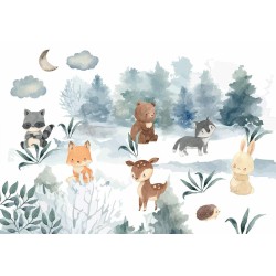 Fototapete - Forest Games - Animals in a Forest Painted in Watercolours
