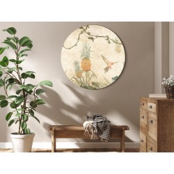 Rundes Bild - Tropics in muted colors - Parrots and pineapples amidst lush exotic flora in soft shades of green/Parrots 