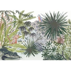 Fototapete - Flora of Madagascar - Tropical Landscape With Watercolour Animals