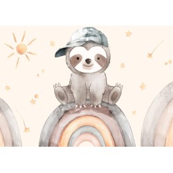 Fototapete - Little Sloth Among Stars and Rainbows