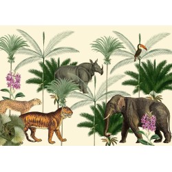Fototapete - Jungle Land With Animals in the Style of Old Engravings