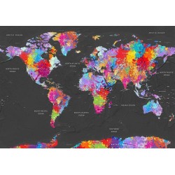 Fototapete - World map - coloured continents with names in English on a grey background