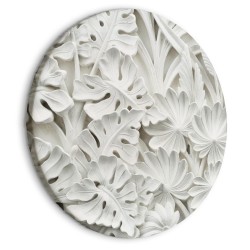 Rundes Bild - Carved Nature - Pattern With White Leaves Made of Stone