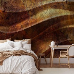 Fototapete - Liquid gold - abstract wavy composition with leaf patterns