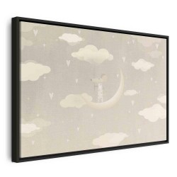 Leinwandbild - Little Conqueror - A Mouse in Heart Pajamas on the Moon Among Clouds