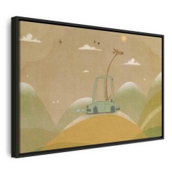 Leinwandbild - Dreamy Traveler - A Cheerful Giraffe Driving a Car on a Sunny Day