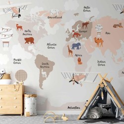 Fototapete - World Map in Beige Tones for Childrens Room
