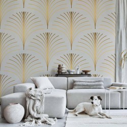 Fototapete - Gold Linear Pattern on Marble Background