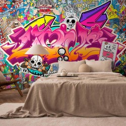 Fototapete - Street art - abstract urban colour graffiti mural with lettering