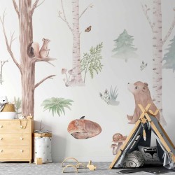 Fototapete - Subtle Illustration With Forest Animals