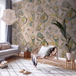 Fototapete - Green and yellow autumn souvenirs - floral design with leaves