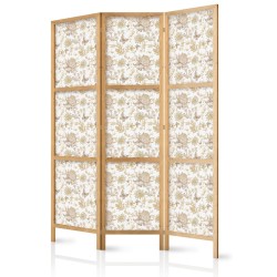 Japanischer Paravent - Beige Shades of Nature - Flowers and Butterflies on a White Background - Illustration