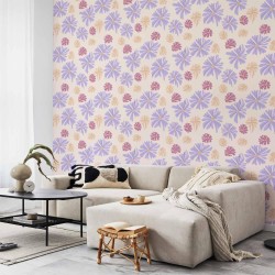 Tapete - Floating Flowers - Tiny - wind-borne flowers in three colors - on a light background