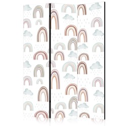 Paravent - Rainbows and Clouds - Rainbows of Various Sizes in Muted Colors Among Rain Clouds in a Pale Blue Shade