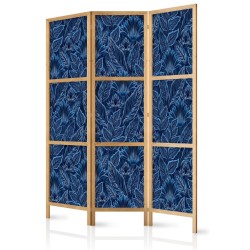 Japanischer Paravent - Dense Vegetation - Botanical Patterns in Illustrative Style Blue