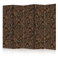 Paravent - Dense Vegetation - Botanical Patterns in Illustrative Style Brown