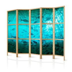 Japanischer Paravent - Underwater Paradise - Numerous Schools of Fish in a Beautiful Turquoise-Blue Depth Illuminated by
