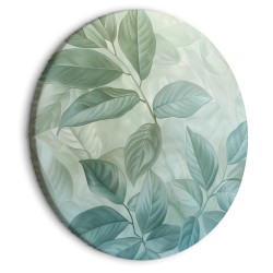 Rundes Bild - Large Leaves in Shades of Green-Mint: Botanical Motif