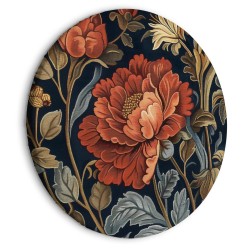 Rundes Bild - Tapestry Large Flowers Retro Floral Motif in Kilim Style