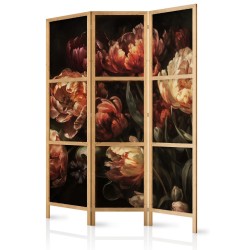 Japanischer Paravent - Magnificent Tulips - Bouquet of Flowers in Red and White on a Black Background