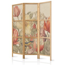 Japanischer Paravent - Bouquet with Tulips - Colorful Flowers on a Light Background - Illustration