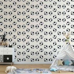 Tapete - Soccer - Symmetrical black-and-white soccer balls on a beige background