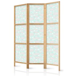 Japanischer Paravent - Minimalist Fish - Fish from Gray Dots on the Crystal Clear Water Surface in Mint Green