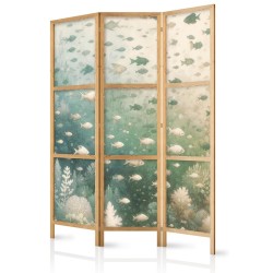 Japanischer Paravent - Fish and Diverse Vegetation - Grouping of Fish in Pastel Subdued Colors Among Oceanic Vegetation