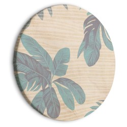 Rundes Bild - Palm trees behind the mist - Showy palm leaves in a soft shade of green on a slightly wavy sand background