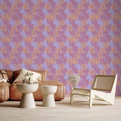 Tapete - Exotic - Two-Tone Flowers - Flowers in purple and orange on a blue background