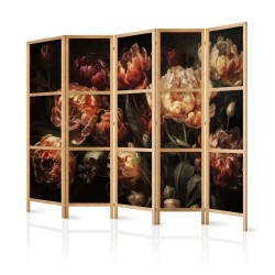 Japanischer Paravent - Magnificent Tulips - Bouquet of Flowers in Red and White on a Black Background
