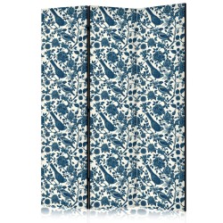 Paravent - Rose Vines - Monochromatic Blue Birds Resting Among Roses